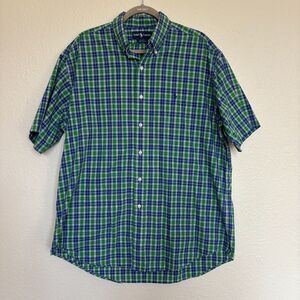 Ralph Lauren Polo Sport Shirt Mens Large Green Plaid Button Up Short Sleeve Pony